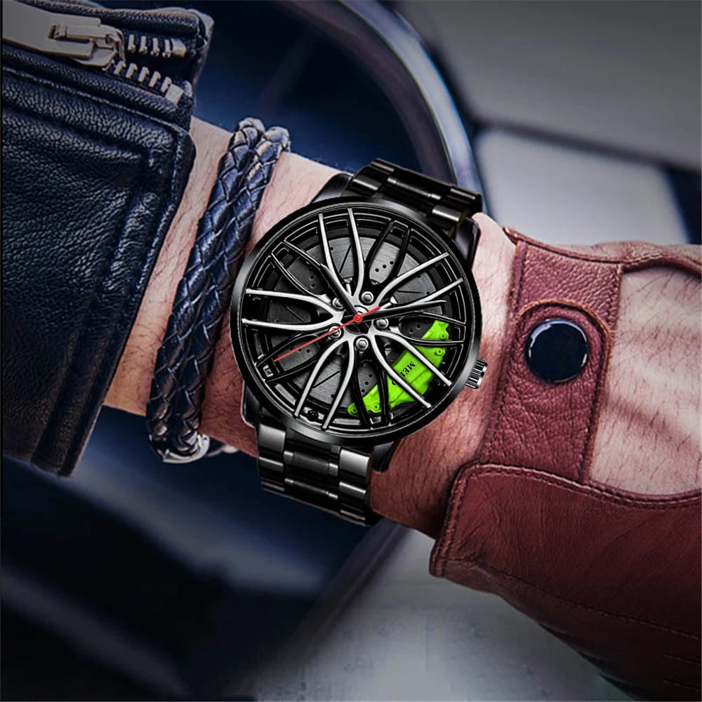 Mens Luxury Watches Sports Car Watches 3D Sport Rim Hub Wheel Wristwatch Car Quartz Men'S Watches Creative Relogio Masculino